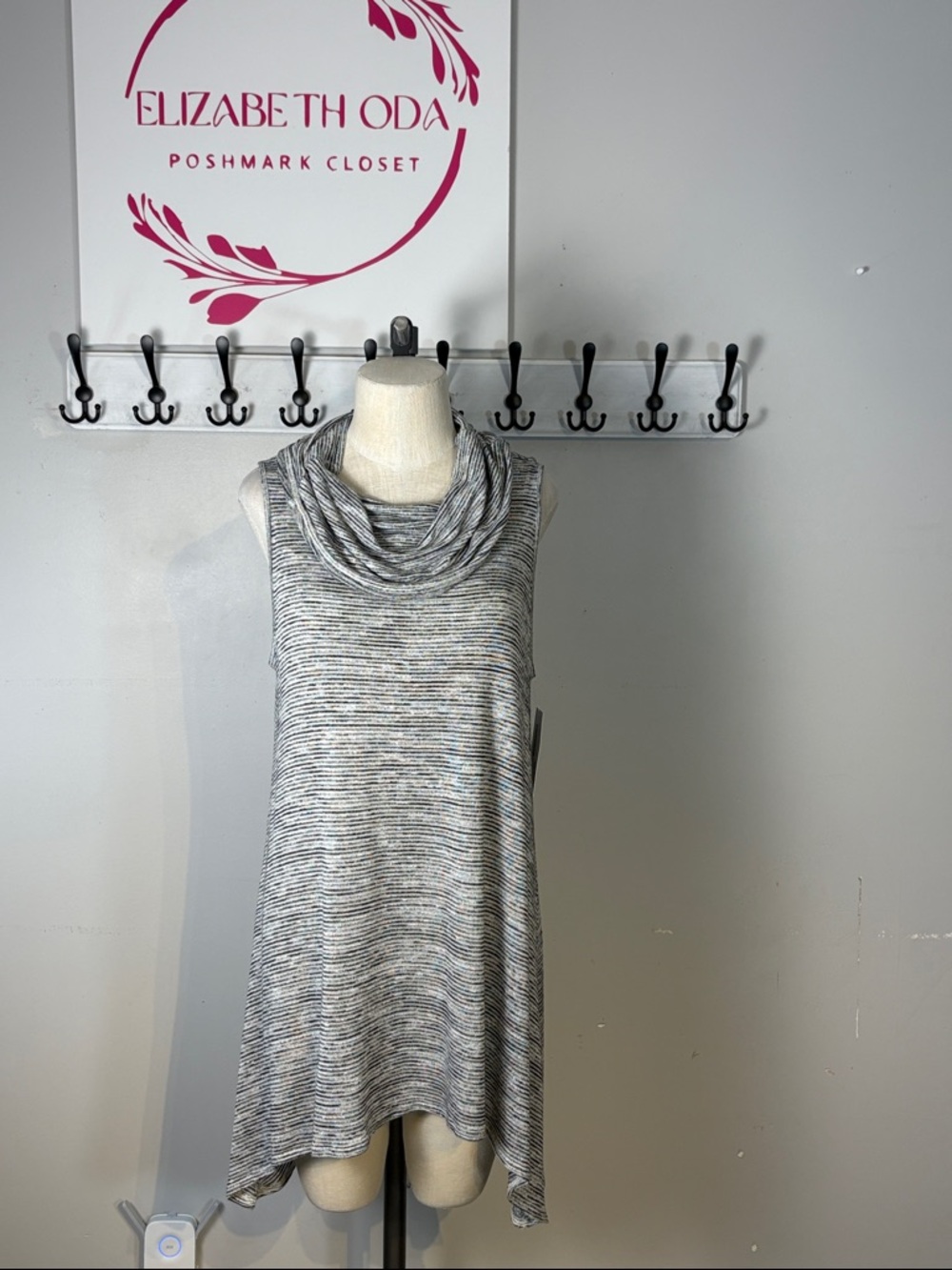 Sympli Black and White Striped Cowl Neck Tunic